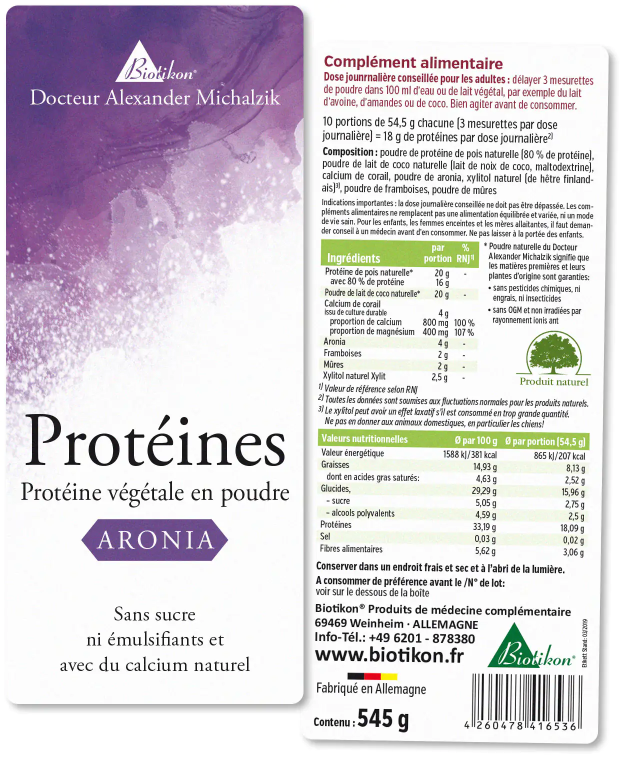 Protéines - en lot de 2, Aronia + Coco