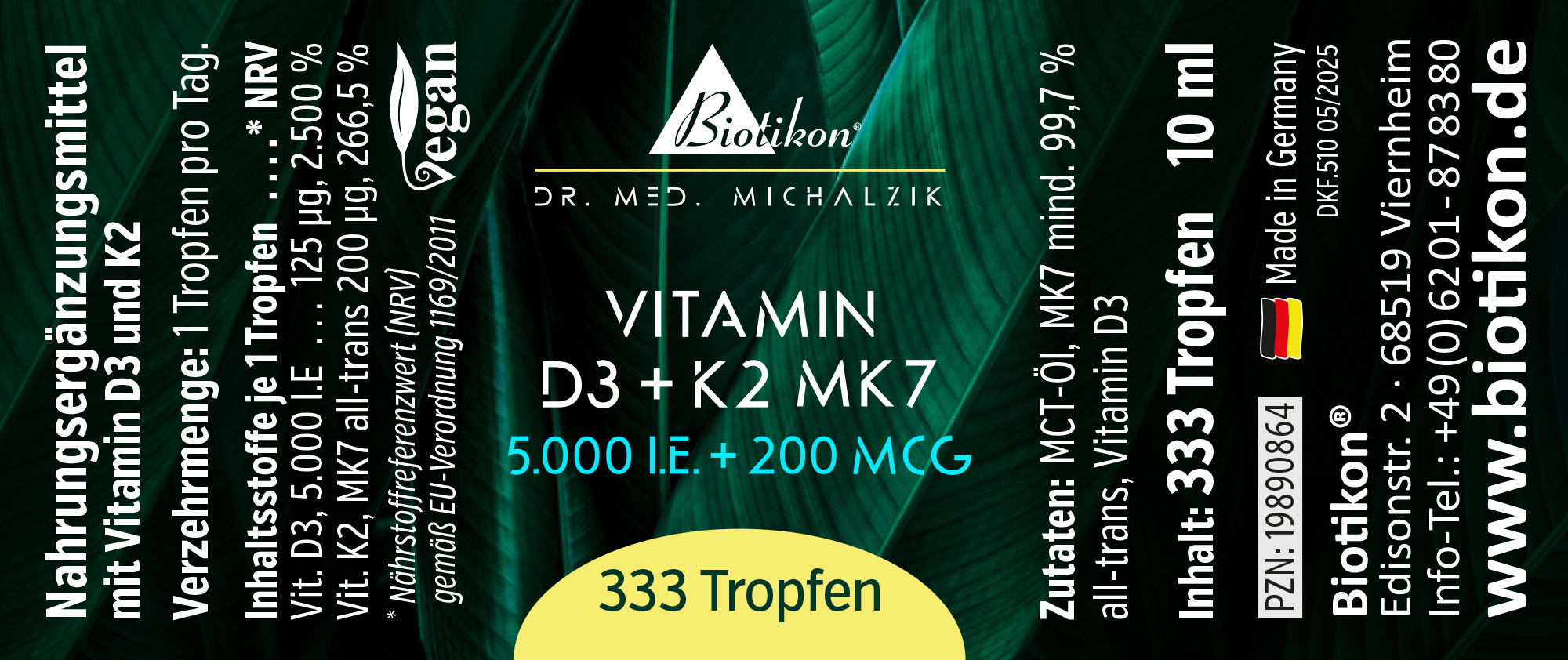 Vitamin D3 + K2 MK7 forte, 5.000 I.E. + 200 MCG