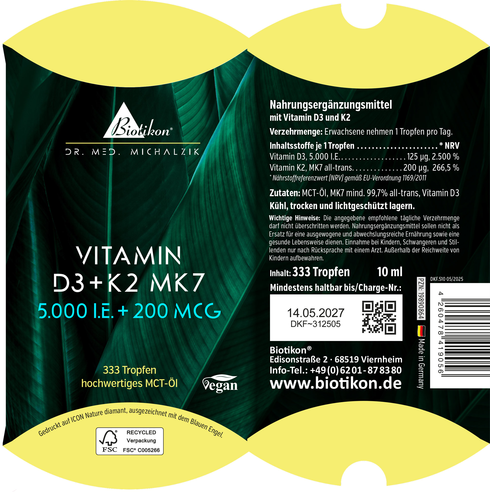 Vitamin D3 + K2 MK7 forte, 5.000 I.E. + 200 MCG