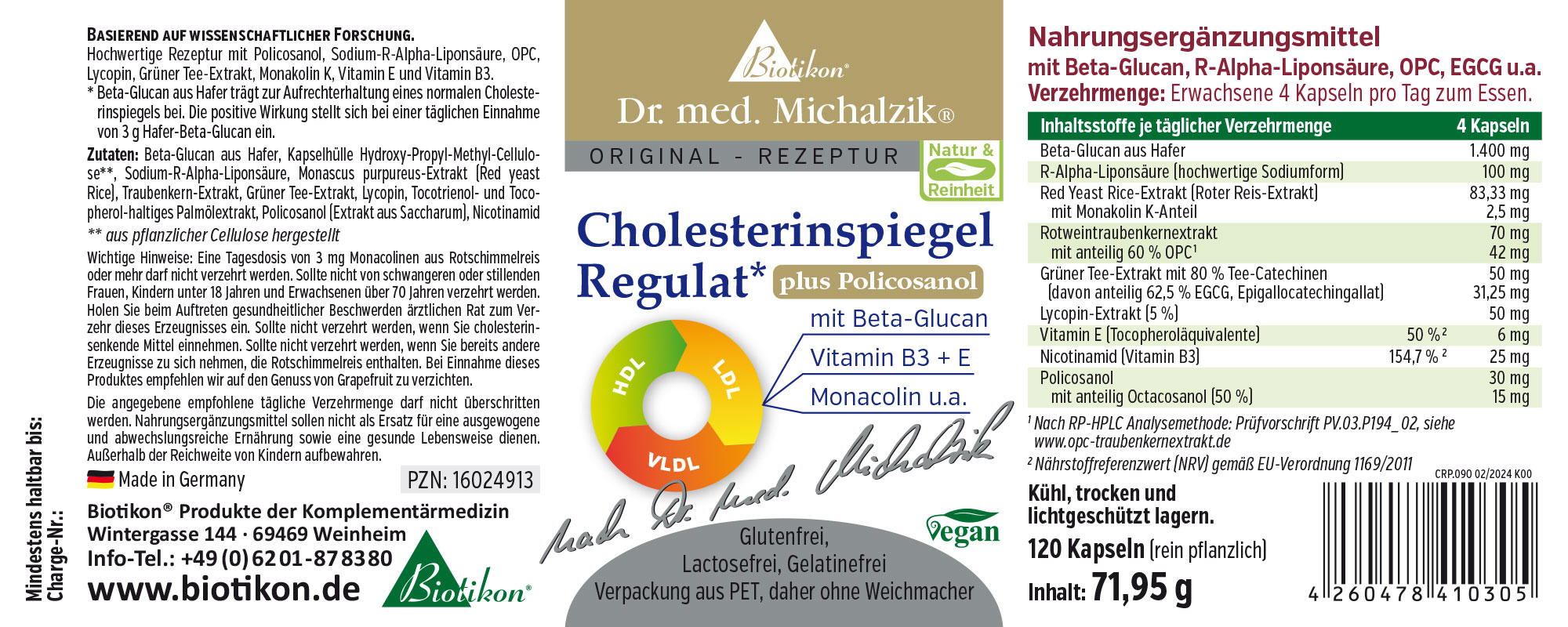 Cholesterinspiegel Regulat + Policosanol